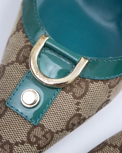 Vintage 2000s Gucci Classic Monogram Turquoise Mule Heels / 36.5 (US 6.5)