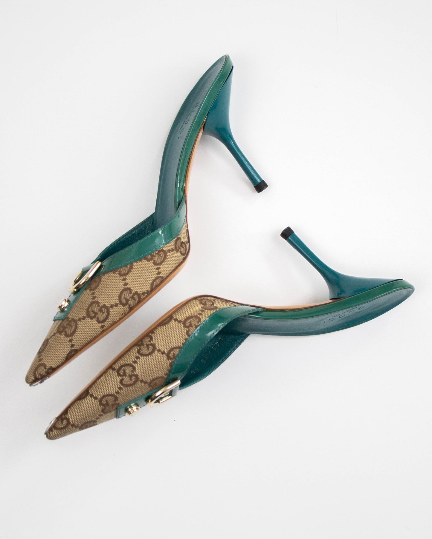 Vintage 2000s Gucci Classic Monogram Turquoise Mule Heels / 36.5 (US 6.5)