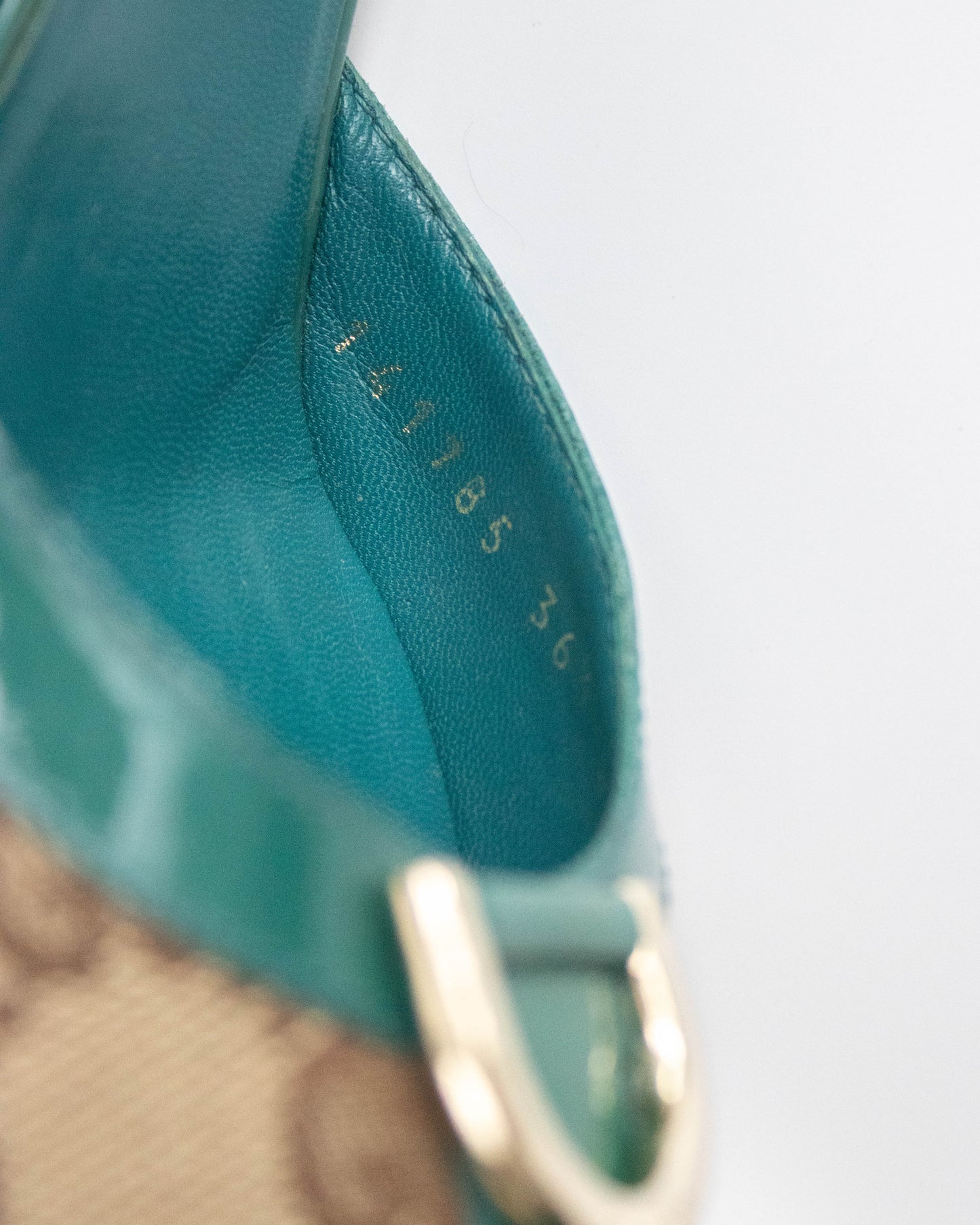 Vintage 2000s Gucci Classic Monogram Turquoise Mule Heels / 36.5 (US 6.5)