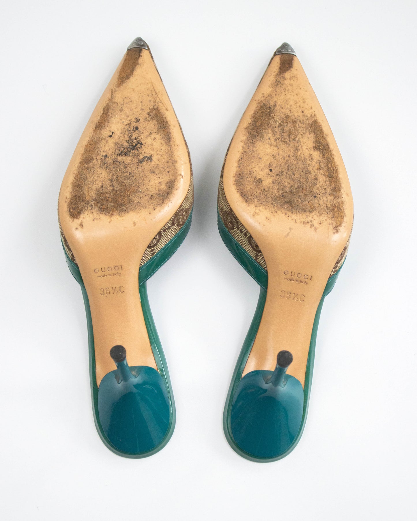 Vintage 2000s Gucci Classic Monogram Turquoise Mule Heels / 36.5 (US 6.5)