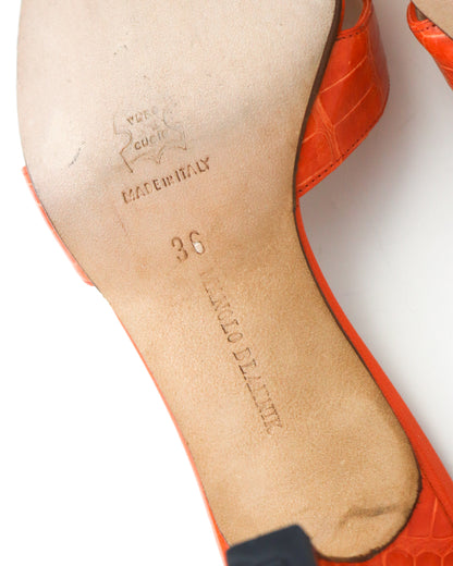 Vintage Manolo Blahnik Callamu Orange Croc Kitten Heel Mules / 36 (US 6)