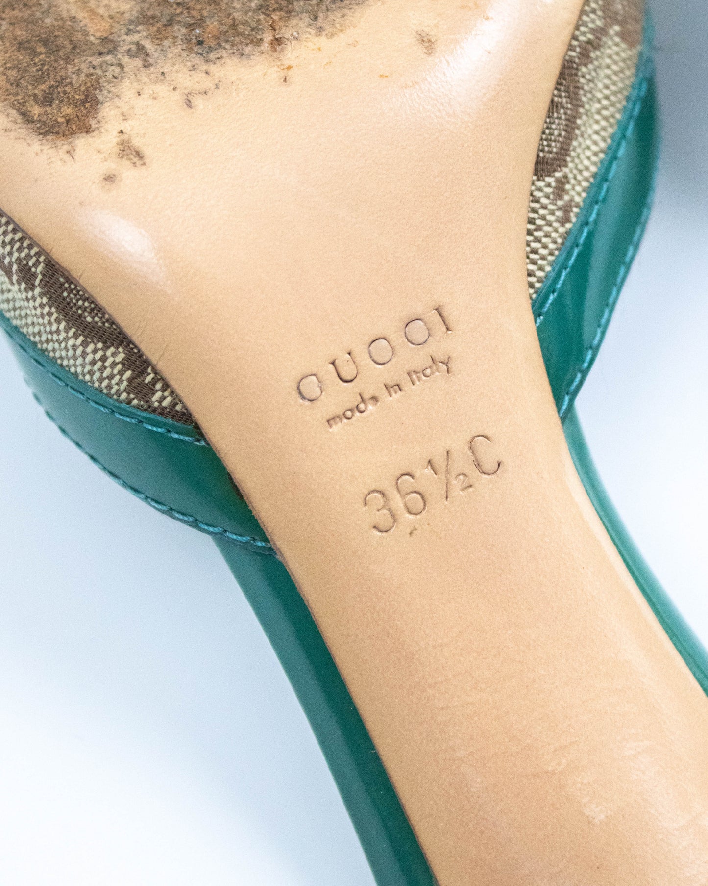 Vintage 2000s Gucci Classic Monogram Turquoise Mule Heels / 36.5 (US 6.5)