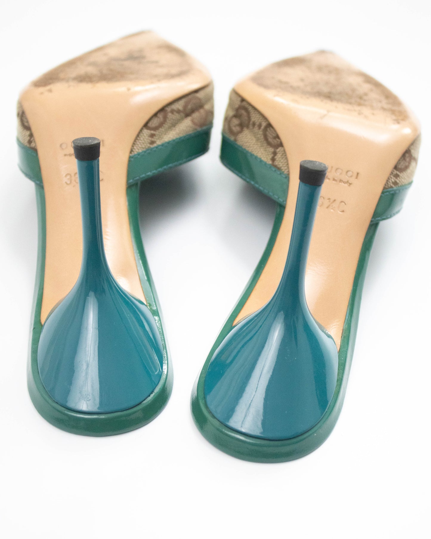Vintage 2000s Gucci Classic Monogram Turquoise Mule Heels / 36.5 (US 6.5)