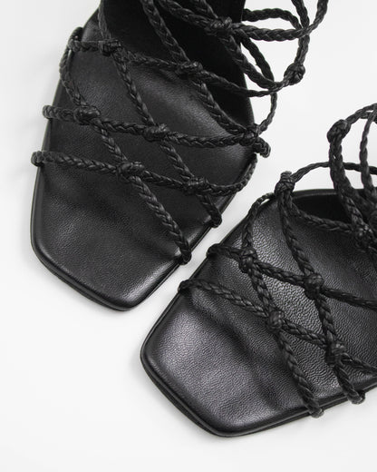 Vintage F/W 2002 Gucci by Tom Ford Black Braided Leather Stiletto Sandals / 37 (US 7)