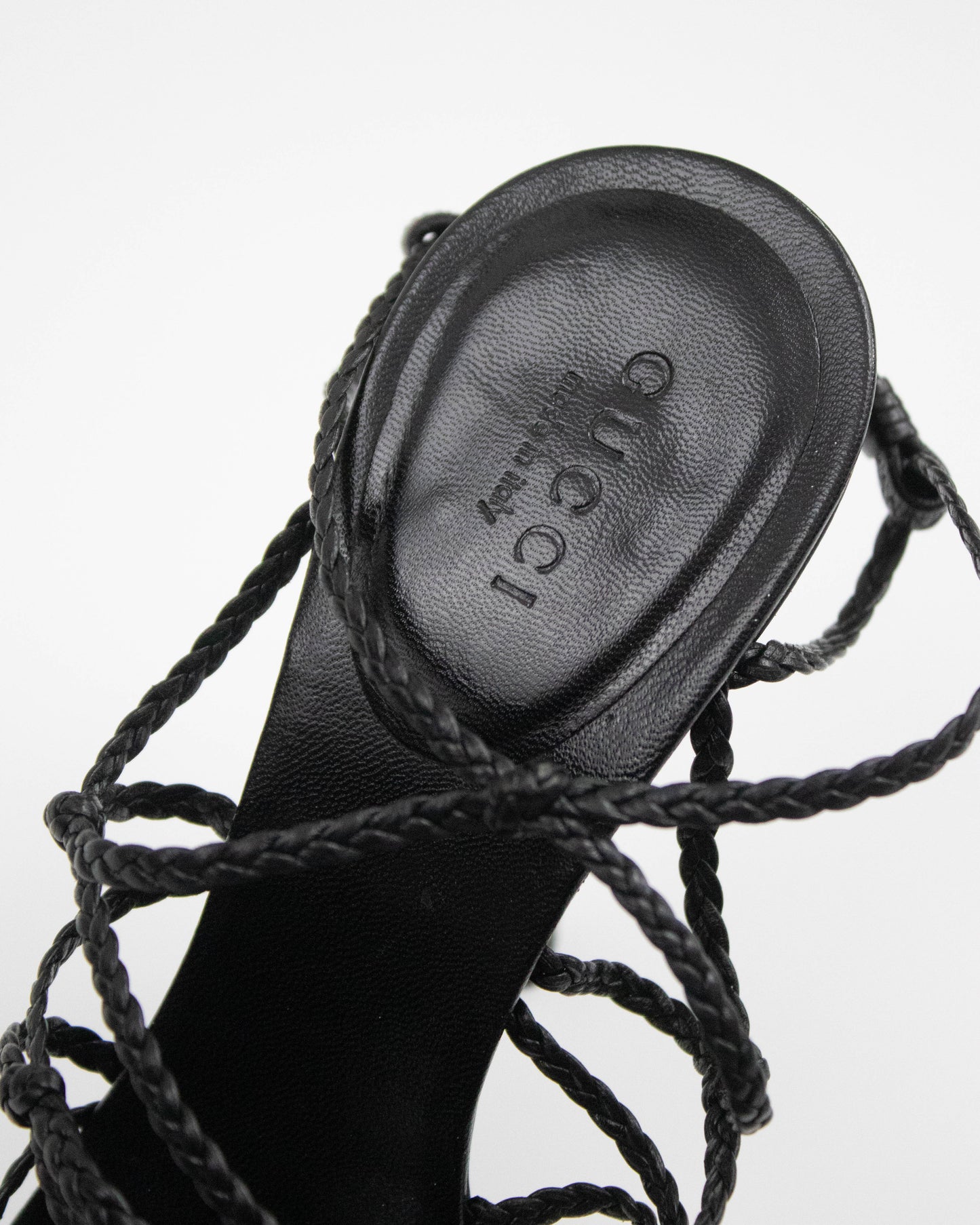 Vintage F/W 2002 Gucci by Tom Ford Black Braided Leather Stiletto Sandals / 37 (US 7)