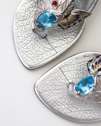 Vintage Vicini Giuseppe Zanotti Silver Fish Thong Mule Heels / 37 (US 7)