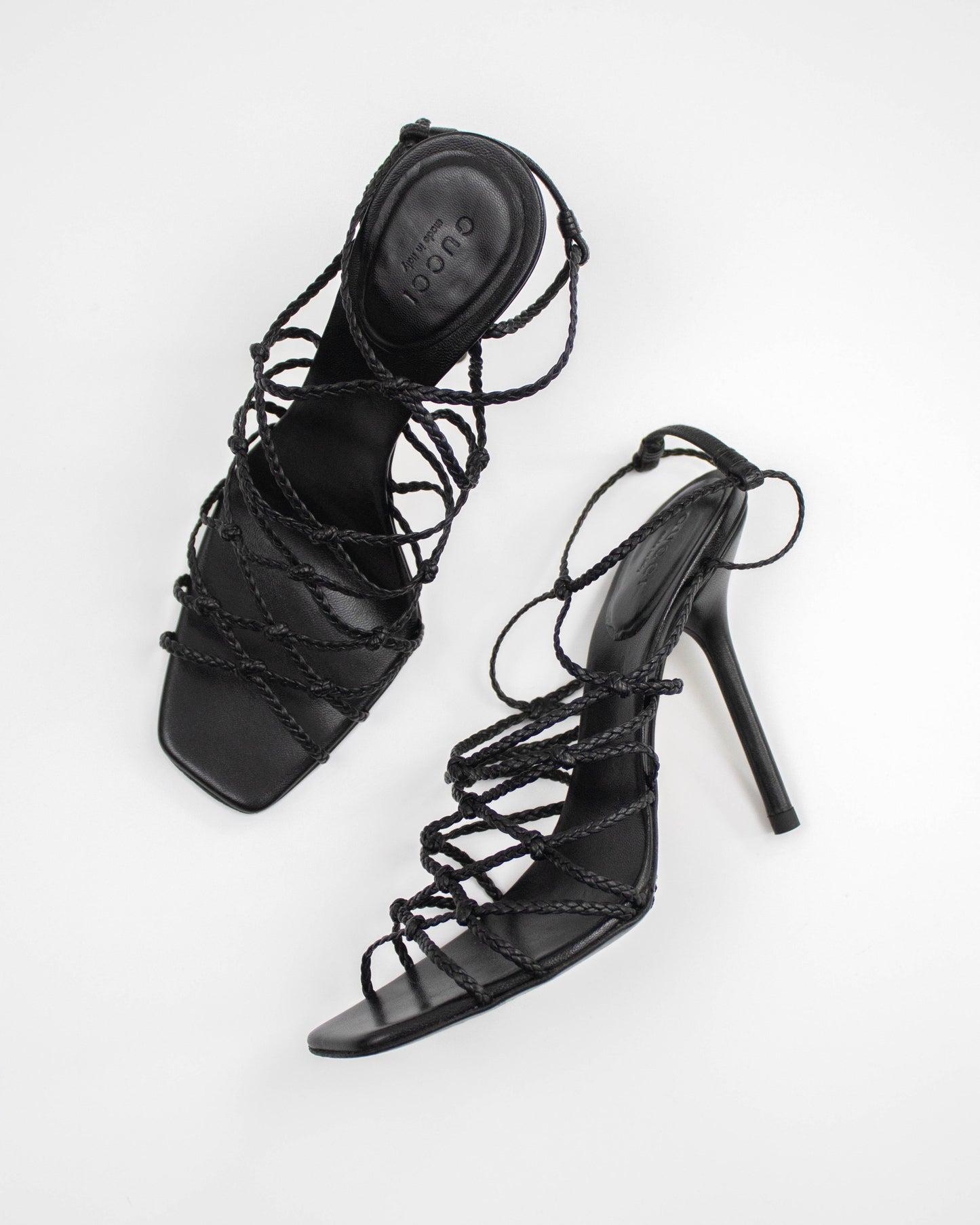 Vintage F/W 2002 Gucci by Tom Ford Black Braided Leather Stiletto Sandals / 37 (US 7)