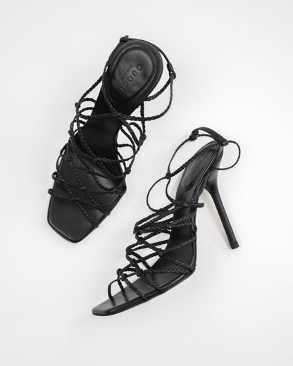 Vintage F/W 2002 Gucci by Tom Ford Black Braided Leather Stiletto Sandals / 37 (US 7)