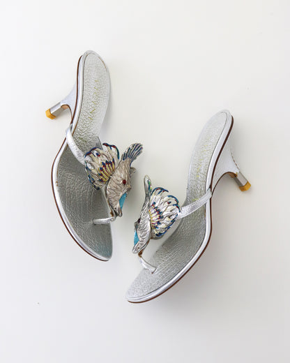 Vintage Vicini Giuseppe Zanotti Silver Fish Thong Mule Heels / 37 (US 7)