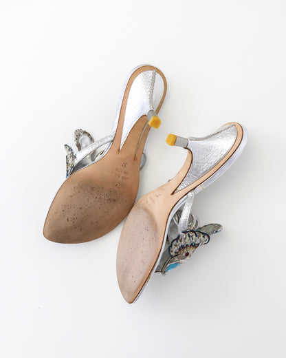 Vintage Vicini Giuseppe Zanotti Silver Fish Thong Mule Heels / 37 (US 7)