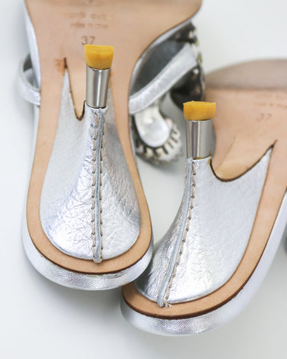 Vintage Vicini Giuseppe Zanotti Silver Fish Thong Mule Heels / 37 (US 7)