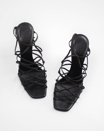 Vintage F/W 2002 Gucci by Tom Ford Black Braided Leather Stiletto Sandals / 37 (US 7)