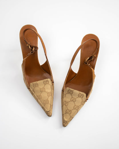 Vintage 2000s Gucci Classic Monogram Slingback Heels / 36.5 (US 6.5)