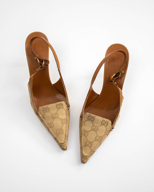 Vintage 2000s Gucci Classic Monogram Slingback Heels / 36.5 (US 6.5)