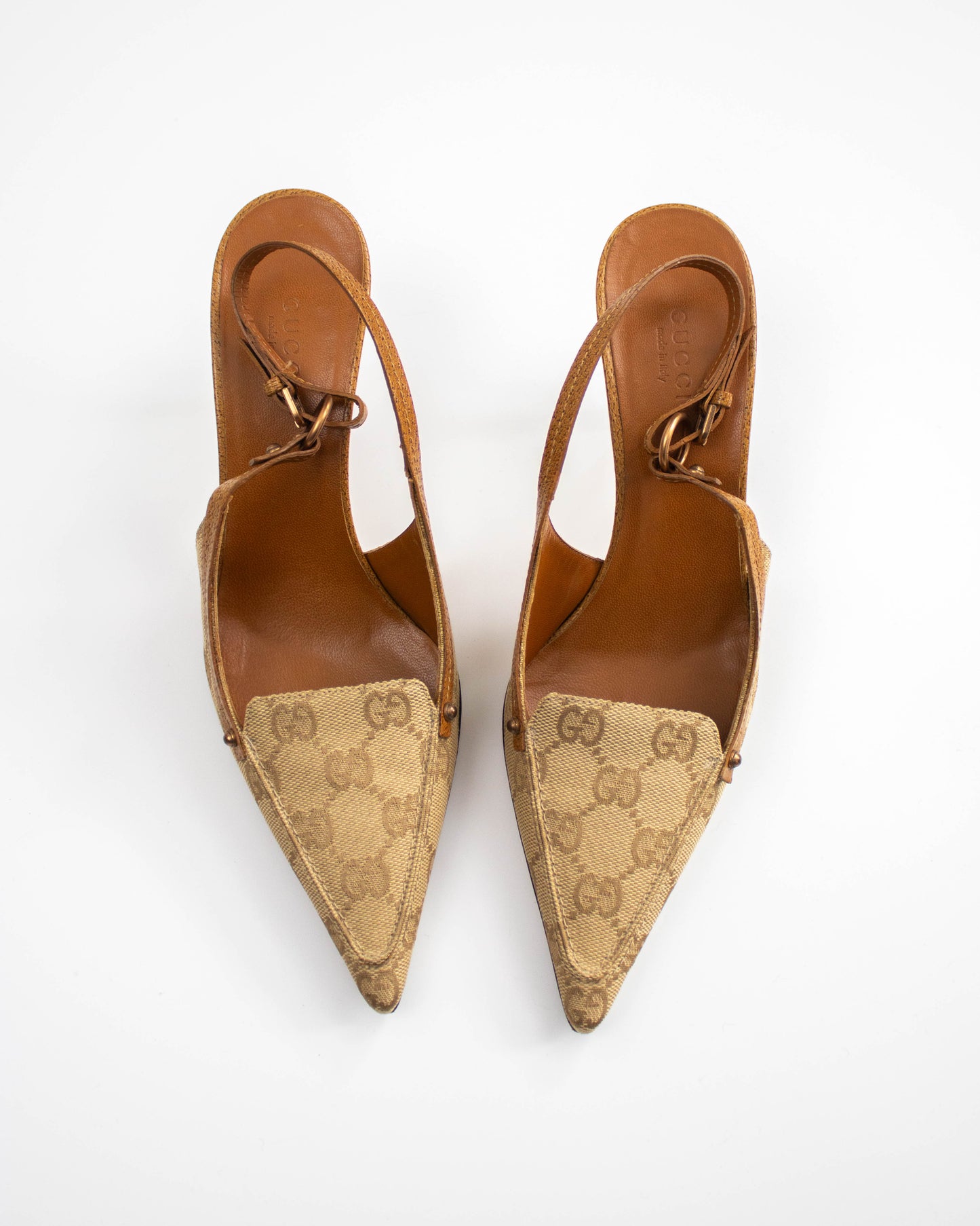 Vintage 2000s Gucci Classic Monogram Slingback Heels / 36.5 (US 6.5)