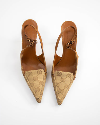 Vintage 2000s Gucci Classic Monogram Slingback Heels / 36.5 (US 6.5)