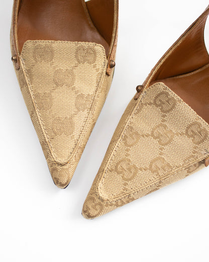 Vintage 2000s Gucci Classic Monogram Slingback Heels / 36.5 (US 6.5)