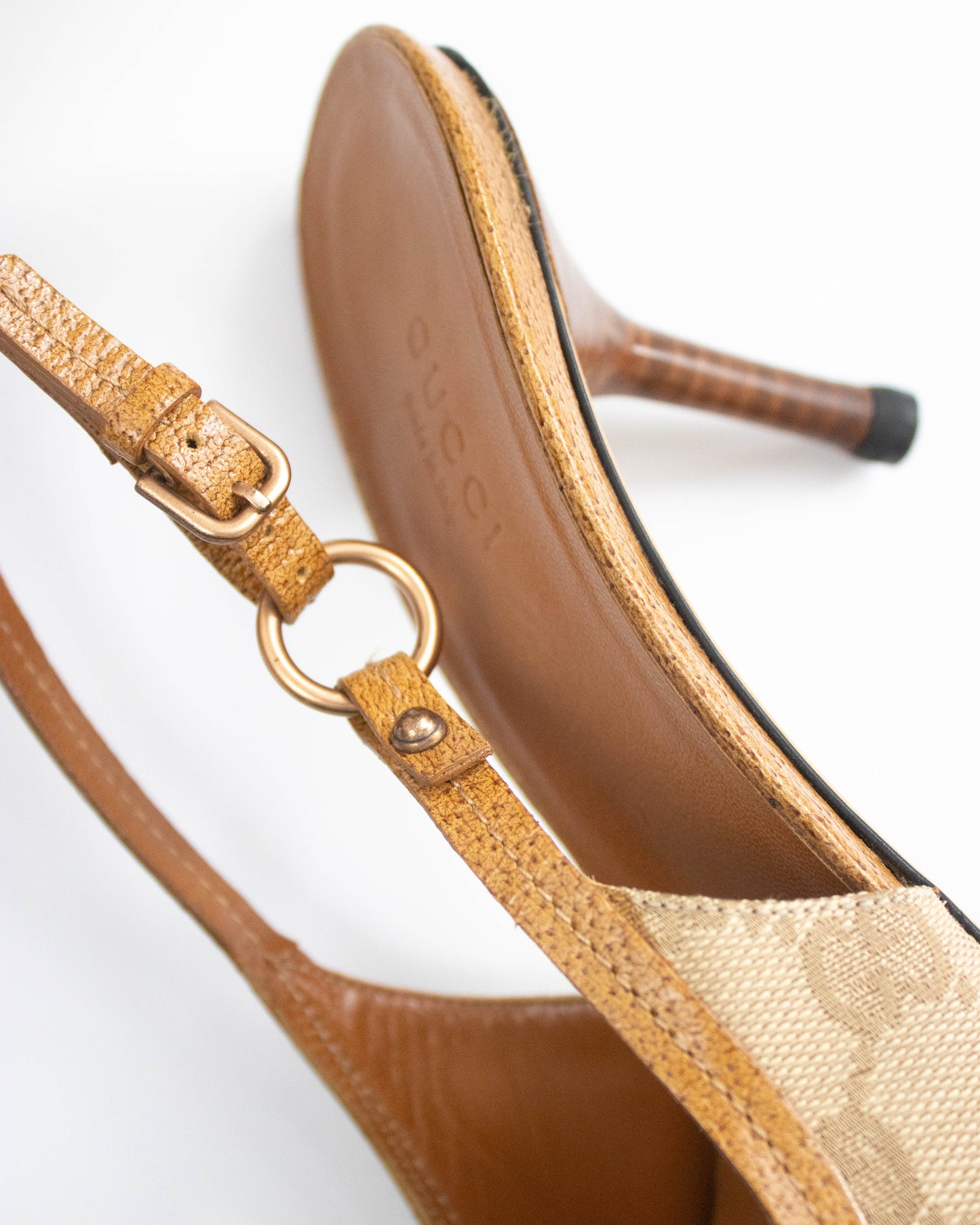Vintage 2000s Gucci Classic Monogram Slingback Heels / 36.5 (US 6.5)