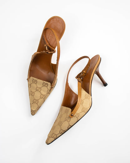 Vintage 2000s Gucci Classic Monogram Slingback Heels / 36.5 (US 6.5)