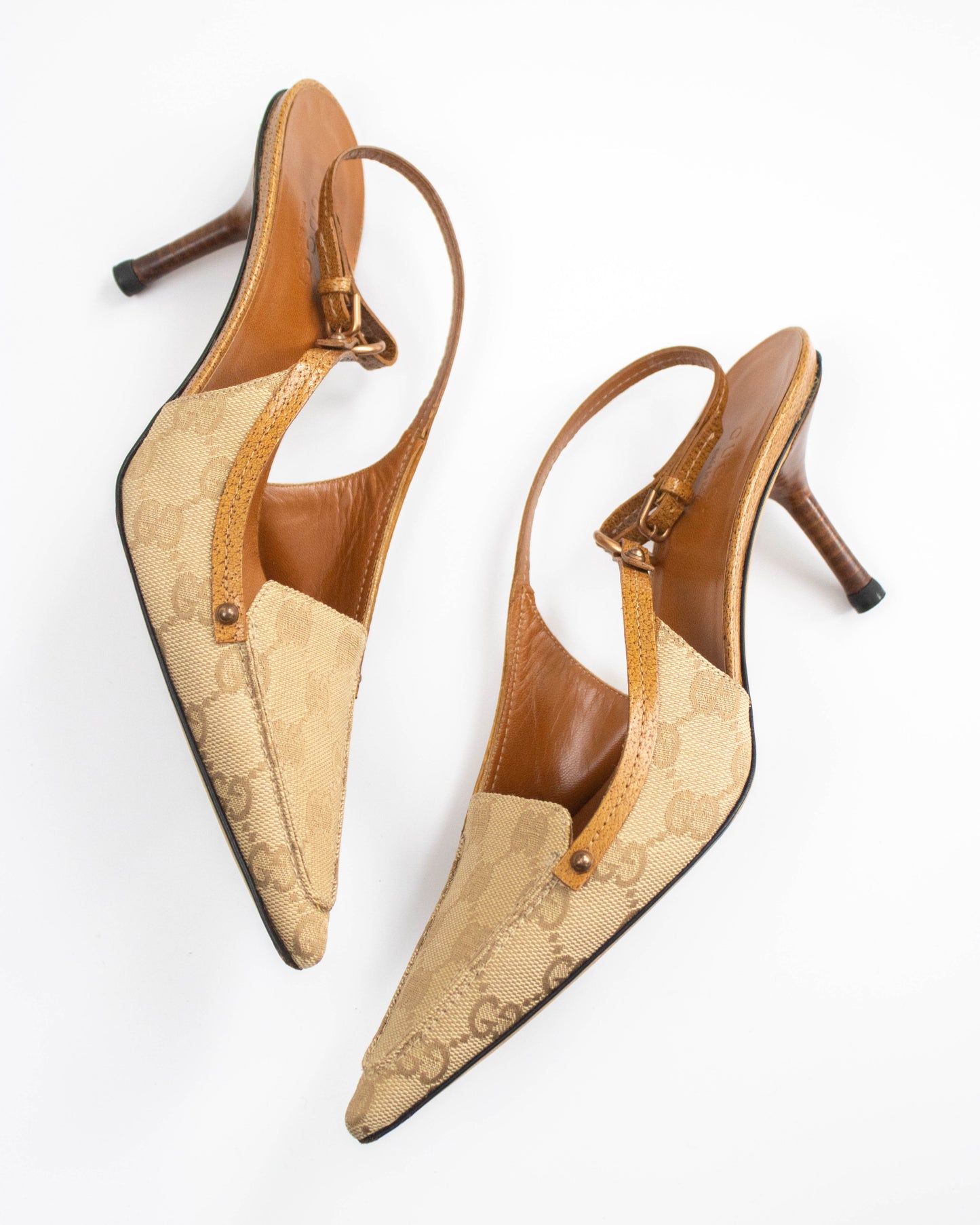Vintage 2000s Gucci Classic Monogram Slingback Heels / 36.5 (US 6.5)