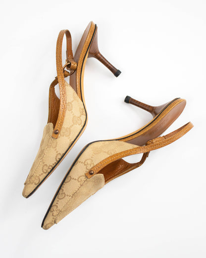 Vintage 2000s Gucci Classic Monogram Slingback Heels / 36.5 (US 6.5)