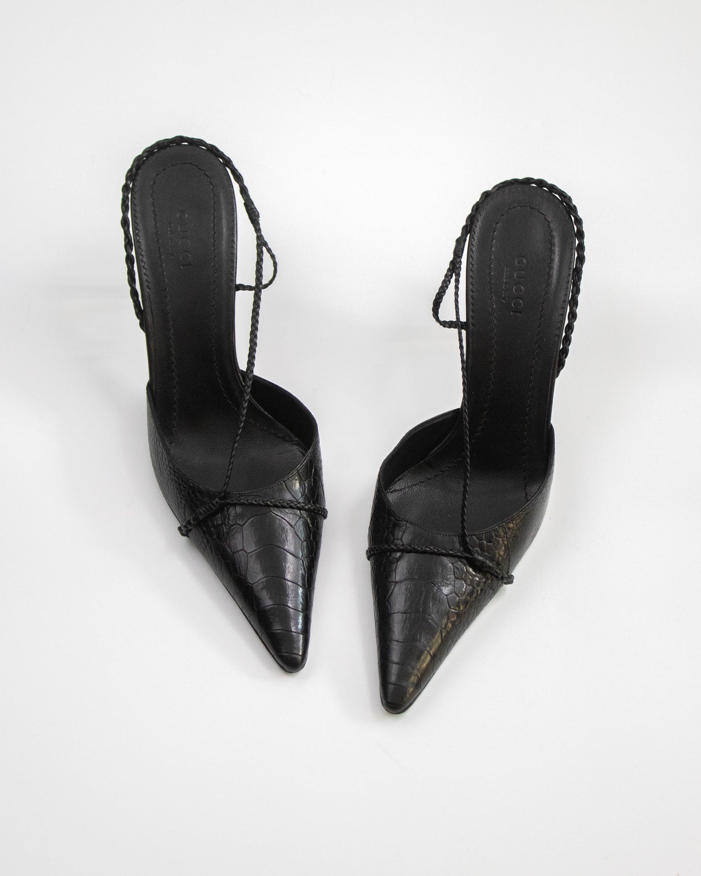 Vintage Gucci by Tom Ford Black Braided Detail Slingback Heels / 39 (US 9)