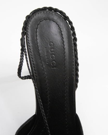 Vintage Gucci by Tom Ford Black Braided Detail Slingback Heels / 39 (US 9)