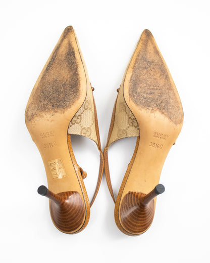 Vintage 2000s Gucci Classic Monogram Slingback Heels / 36.5 (US 6.5)