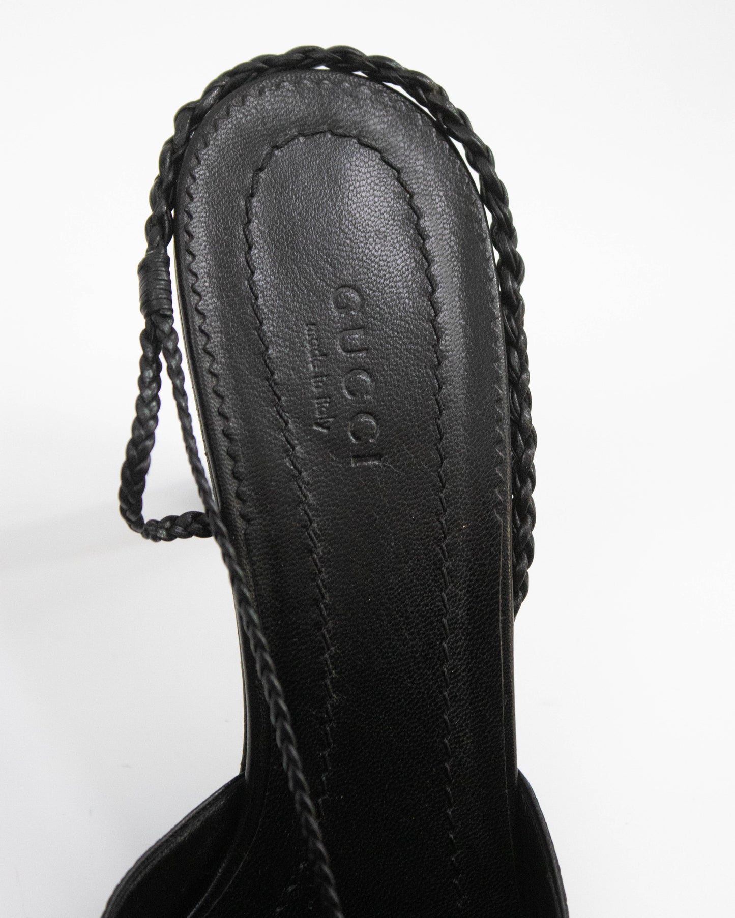 Vintage Gucci by Tom Ford Black Braided Detail Slingback Heels / 39 (US 9)