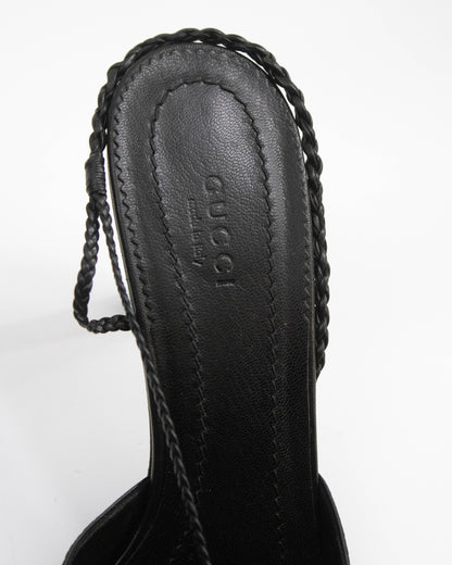 Vintage Gucci by Tom Ford Black Braided Detail Slingback Heels / 39 (US 9)