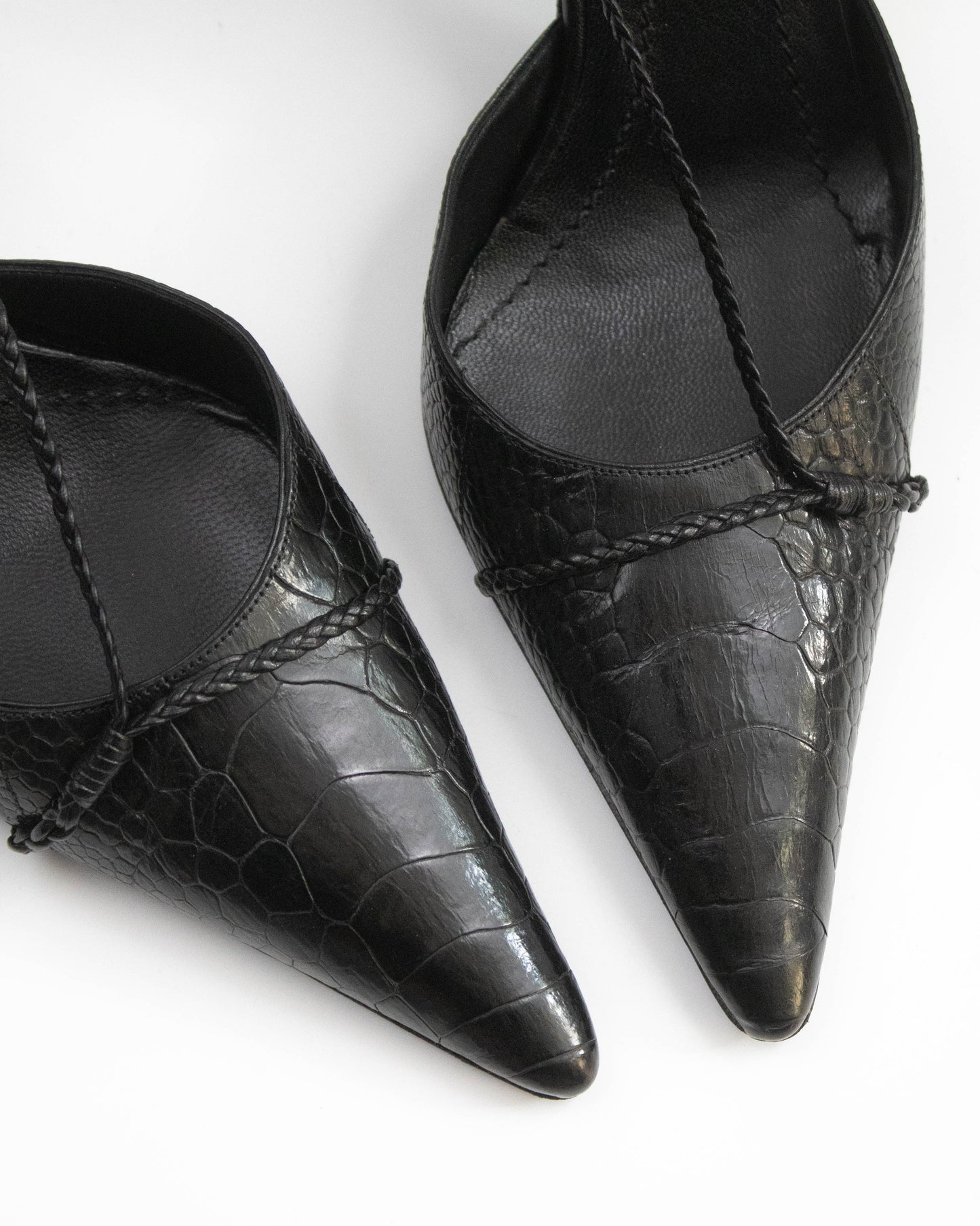 Vintage Gucci by Tom Ford Black Braided Detail Slingback Heels / 39 (US 9)