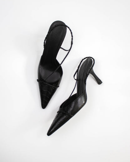 Vintage Gucci by Tom Ford Black Braided Detail Slingback Heels / 39 (US 9)