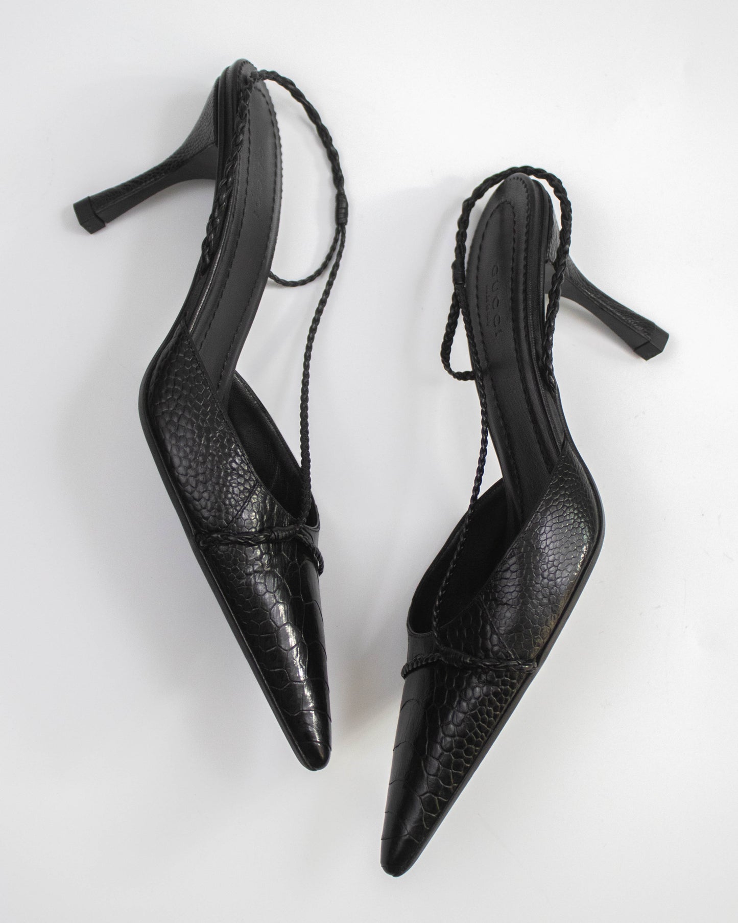 Vintage Gucci by Tom Ford Black Braided Detail Slingback Heels / 39 (US 9)