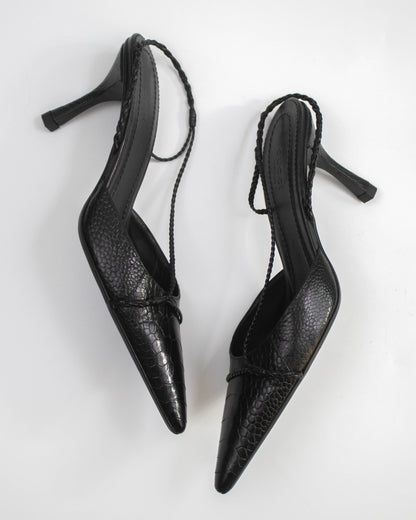 Vintage Gucci by Tom Ford Black Braided Detail Slingback Heels / 39 (US 9)