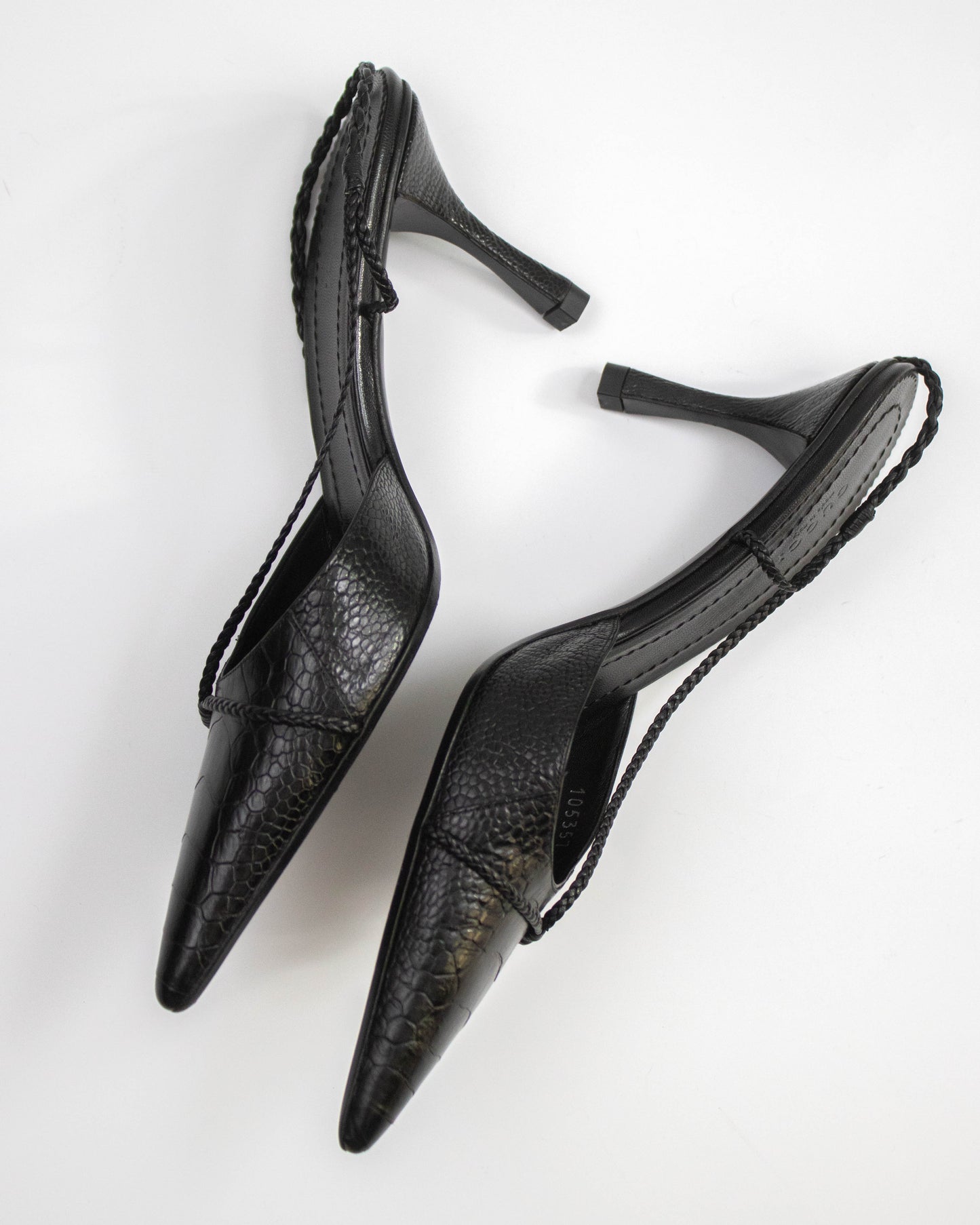 Vintage Gucci by Tom Ford Black Braided Detail Slingback Heels / 39 (US 9)
