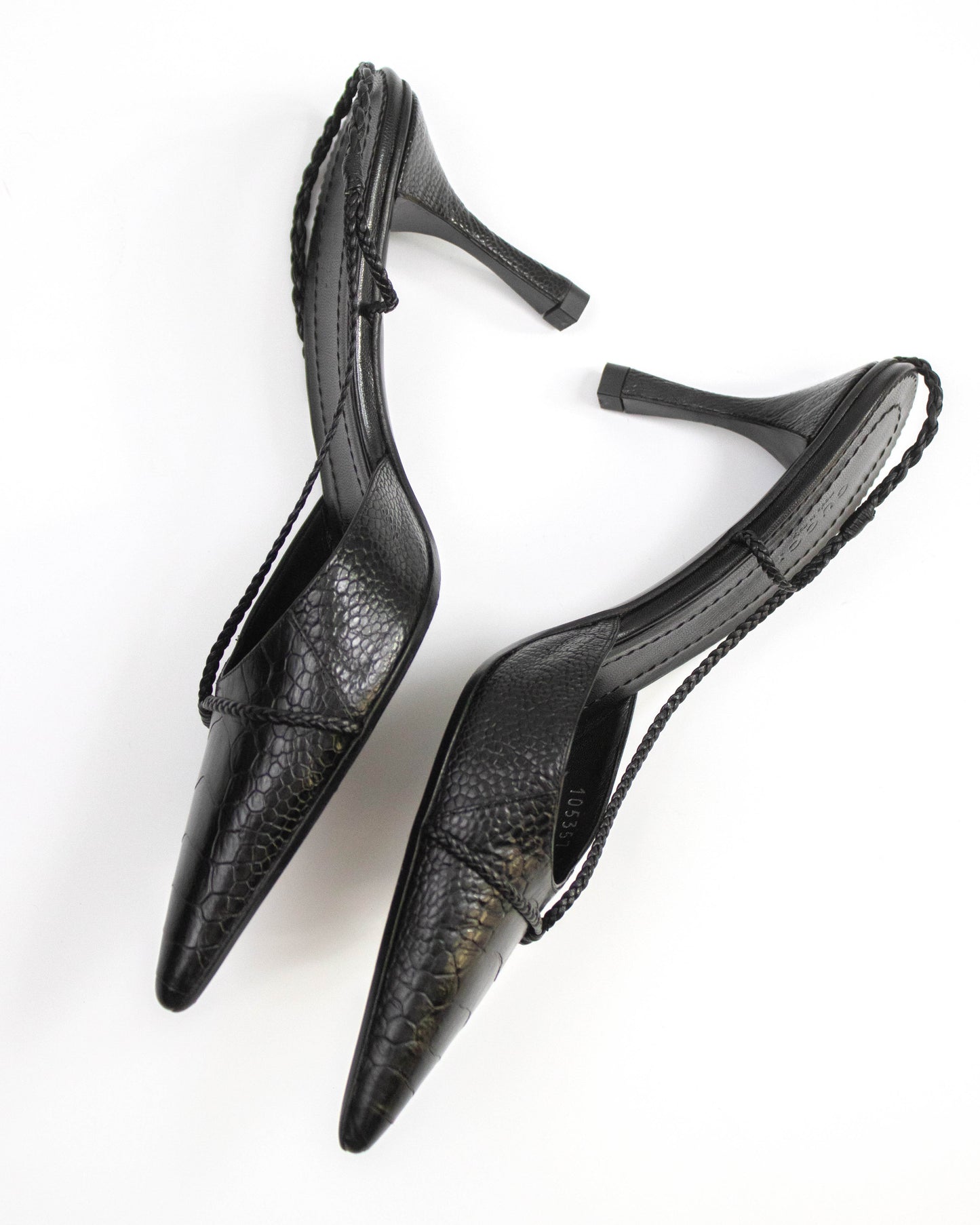 Vintage Gucci by Tom Ford Black Braided Detail Slingback Heels / 39 (US 9)