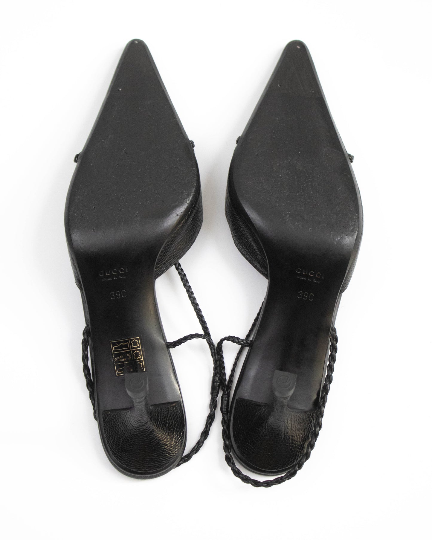 Vintage Gucci by Tom Ford Black Braided Detail Slingback Heels / 39 (US 9)