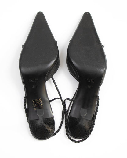 Vintage Gucci by Tom Ford Black Braided Detail Slingback Heels / 39 (US 9)