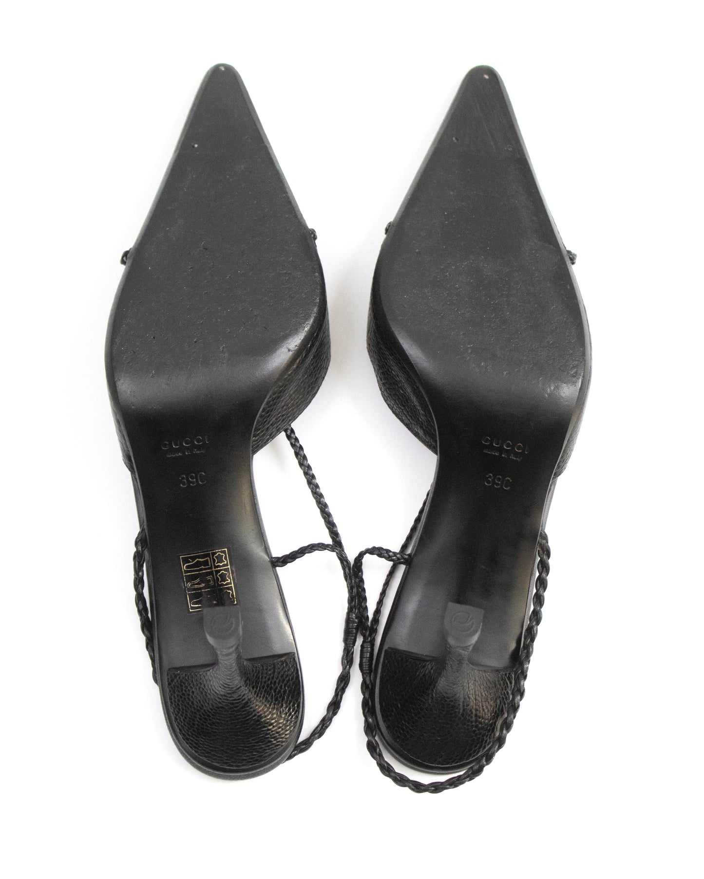 Vintage Gucci by Tom Ford Black Braided Detail Slingback Heels / 39 (US 9)