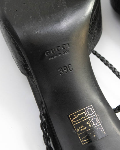 Vintage Gucci by Tom Ford Black Braided Detail Slingback Heels / 39 (US 9)