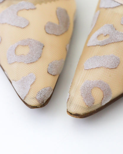 Vintage Manolo Blahnik Beige Carolyn Sheer Leopard Slingback Heels / 37.5 (US 7.5)