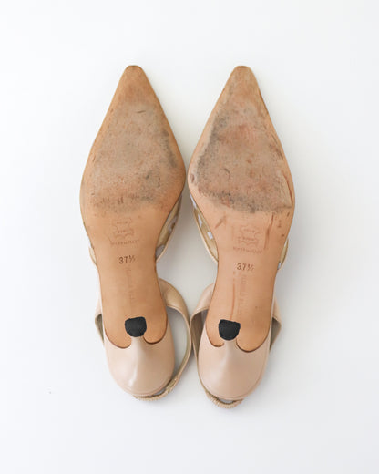 Vintage Manolo Blahnik Beige Carolyn Sheer Leopard Slingback Heels / 37.5 (US 7.5)