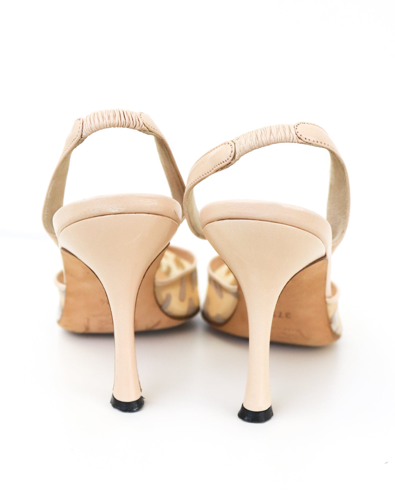 Vintage Manolo Blahnik Beige Carolyn Sheer Leopard Slingback Heels / 37.5 (US 7.5)