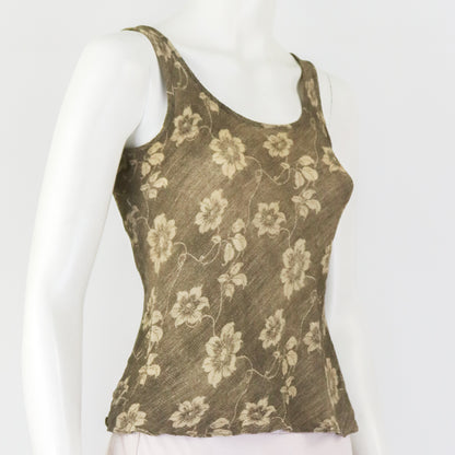 Vintage S/S 1994 Calvin Klein Collection Beige Silk Floral Print Runway Top / S