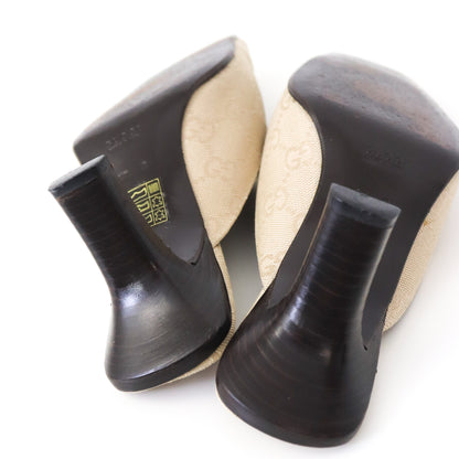 Vintage Gucci by Tom Ford Beige GG Logo Monogram Mules Square Toe Heels / 37 (US 7)