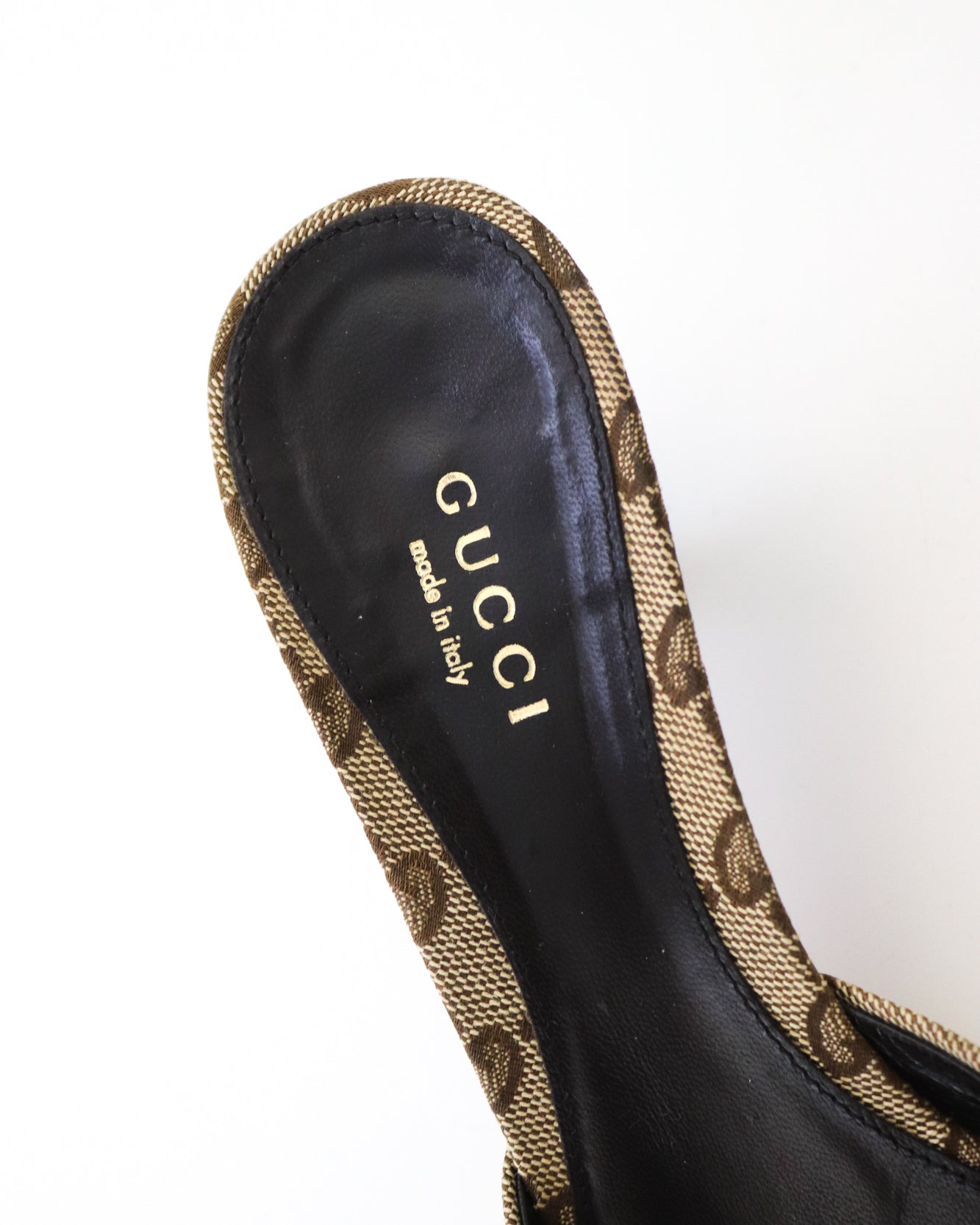 Vintage 2000s Gucci GG Monogram Kitten Heel Mules Horsebit Detail / 36.5 (US 6.5)