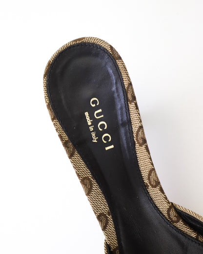 Vintage 2000s Gucci GG Monogram Kitten Heel Mules Horsebit Detail / 36.5 (US 6.5)