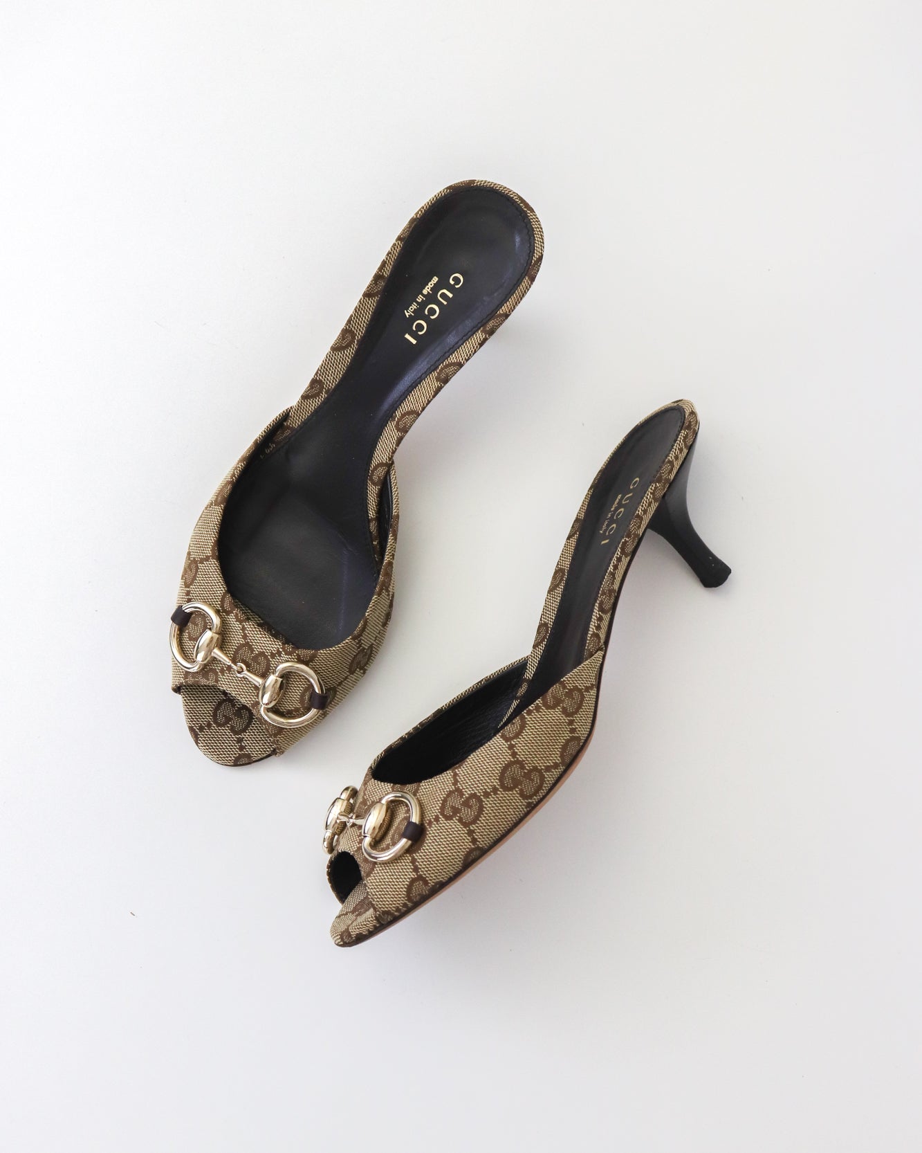Vintage 2000s Gucci GG Monogram Kitten Heel Mules Horsebit Detail / 36.5 (US 6.5)