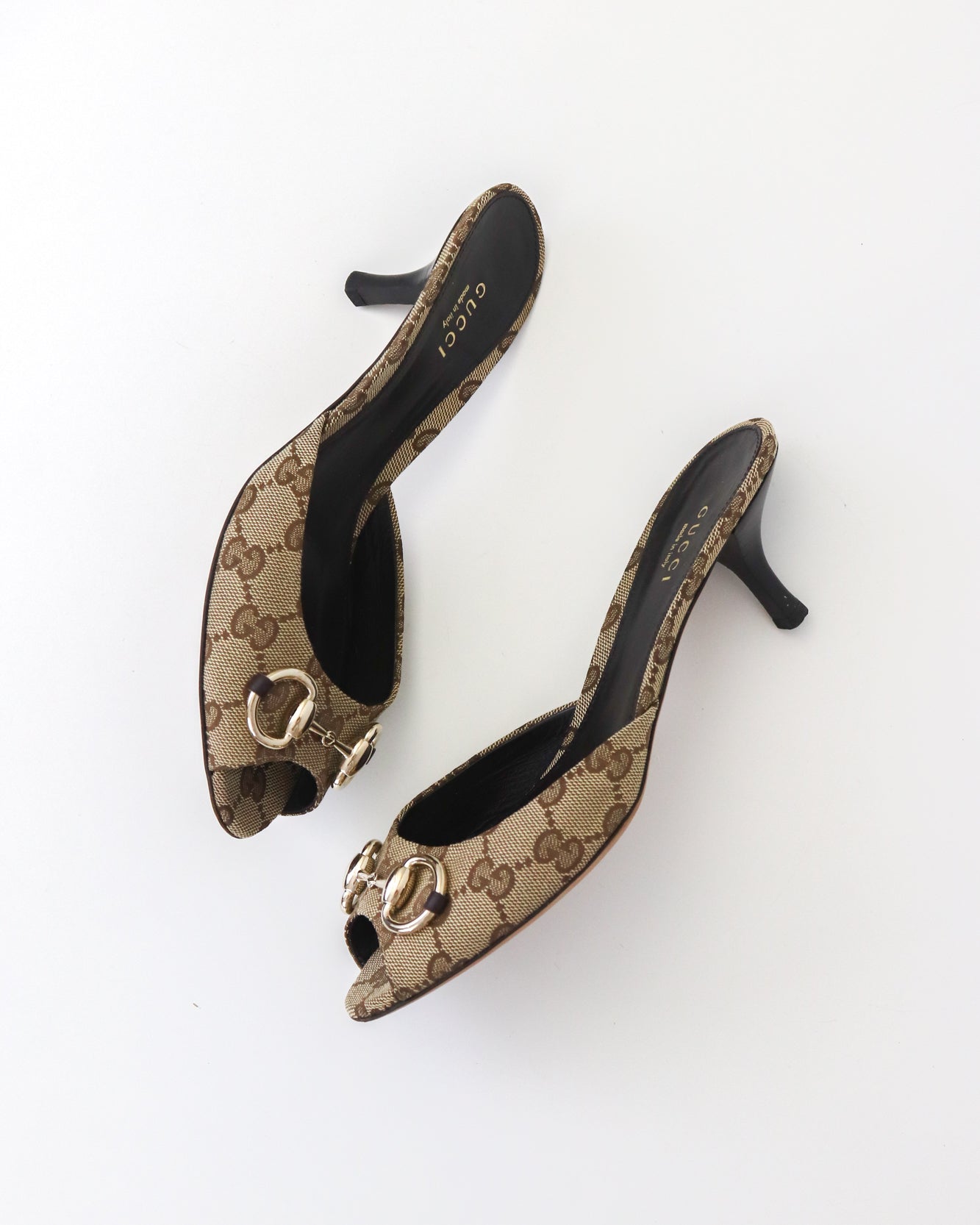 Vintage 2000s Gucci GG Monogram Kitten Heel Mules Horsebit Detail / 36.5 (US 6.5)