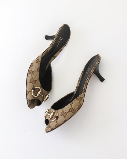 Vintage 2000s Gucci GG Monogram Kitten Heel Mules Horsebit Detail / 36.5 (US 6.5)